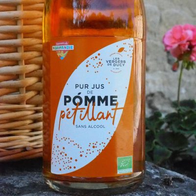 Photo d'une bouteille de jus de pomme pétillant du Prieuré Saint-Gabriel